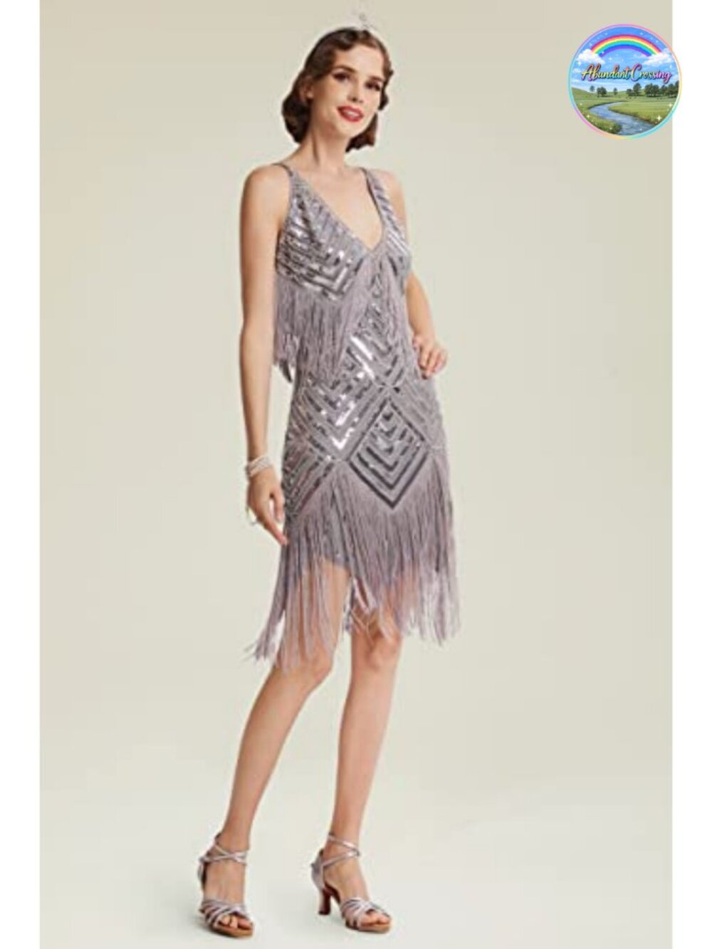 1920s Sequin Fringe Bodycon V-Neck Slip Dress Great Gatsby Costume